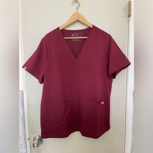 FIGS Burgundy Casma Three Pocket Scrub Top